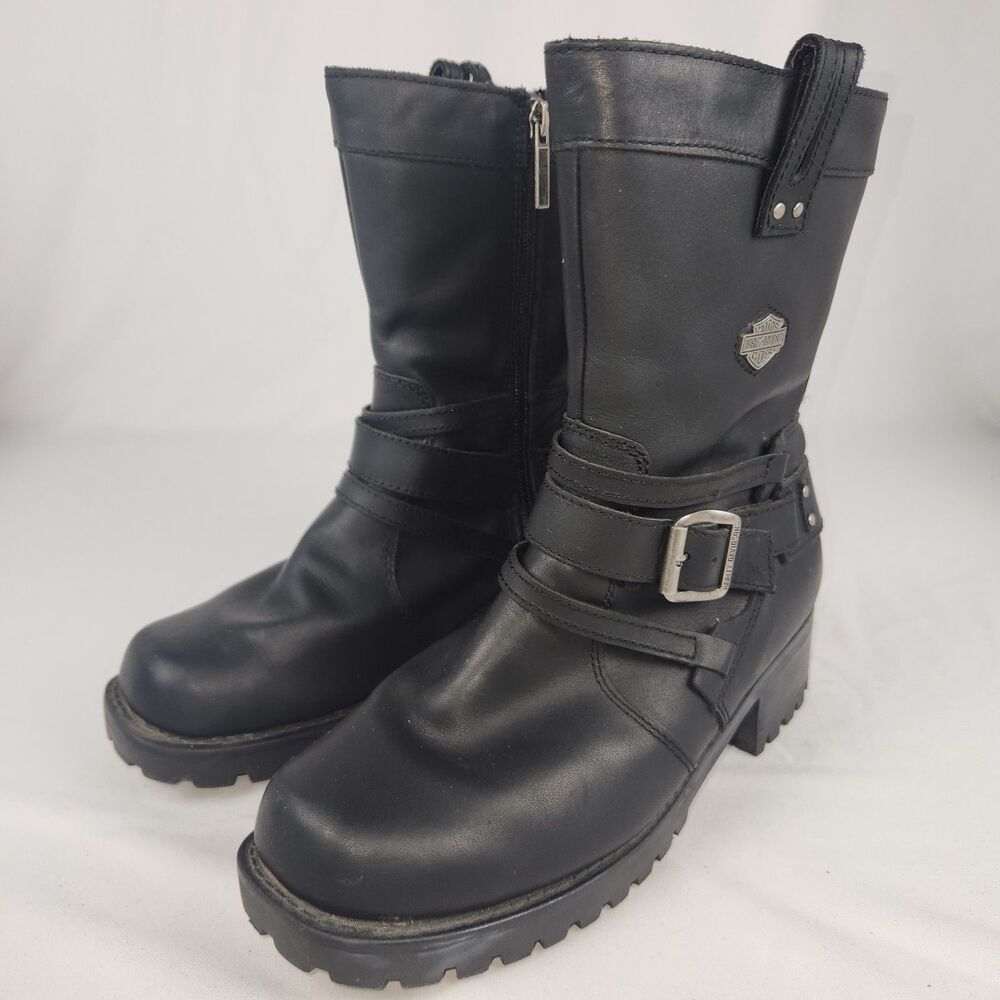 Harley-Davidson Engineer Riding Boots Womens Black Leather Buckle Zip Size 8